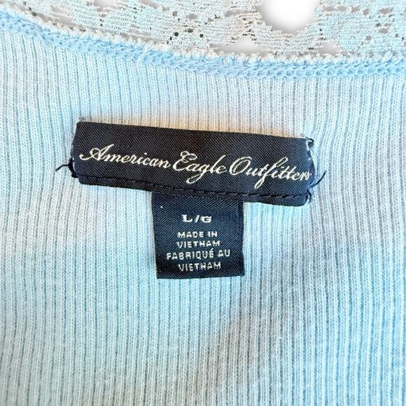 Y2K American Eagle Blue Rib Lace Long Fitted Tank Cami ASO ALT Elena Gilbert L - Picture 5 of 10